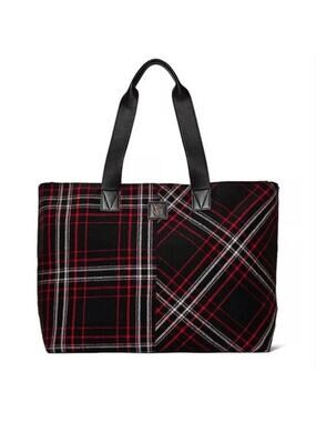 Victoria's Secret Limited Edition Black & Red Plaid Tote Bag - Holiday Gift Bag